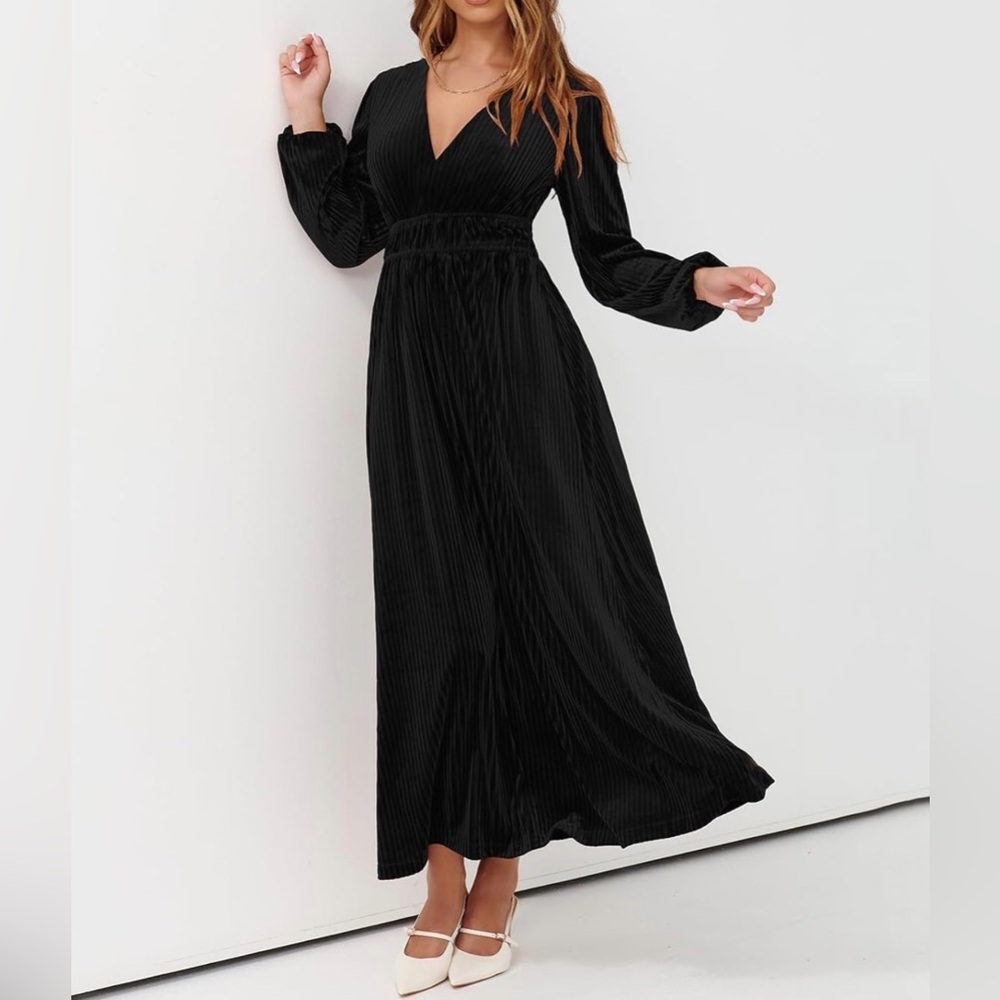 Sissyaki SZ L Women's Long Sleeve Velvet Dress Fall Winter Wedding Guest Maxi